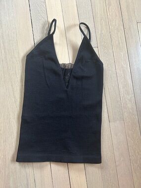 Free People Black V-Neck Ribbed Spaghetti Strap Tank Top